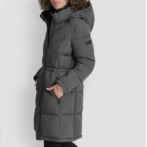 NWT - DKNY Women's Long Gray Puffer Jacket Size M